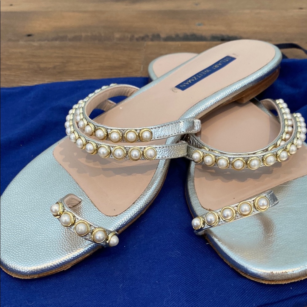 Stuart Weitzman Silver Pearl Embellished Sandals